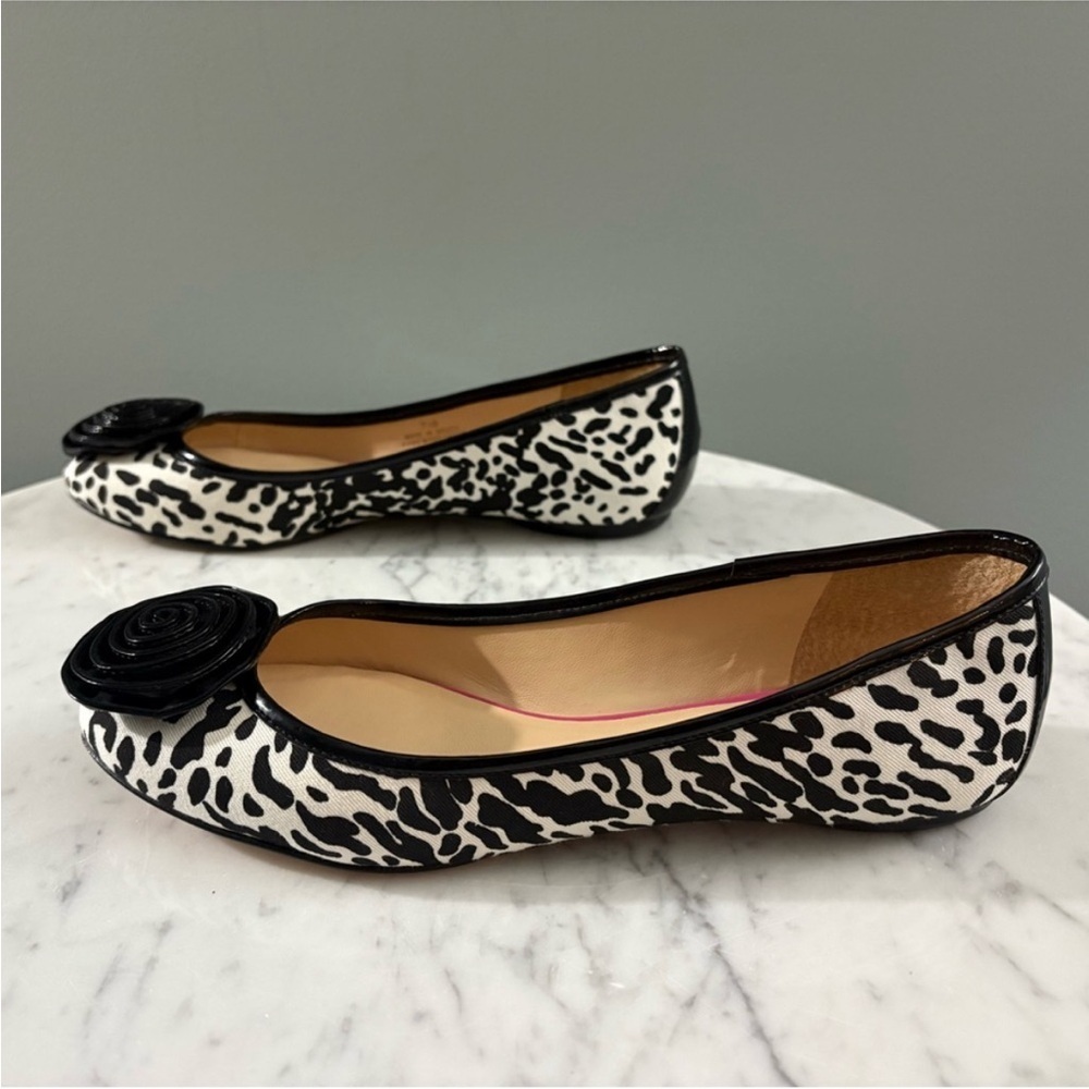 Talbots Rosette Ballet Flats 7.5B Animal Print Black White Made in Brazil - Picture 5 of 10